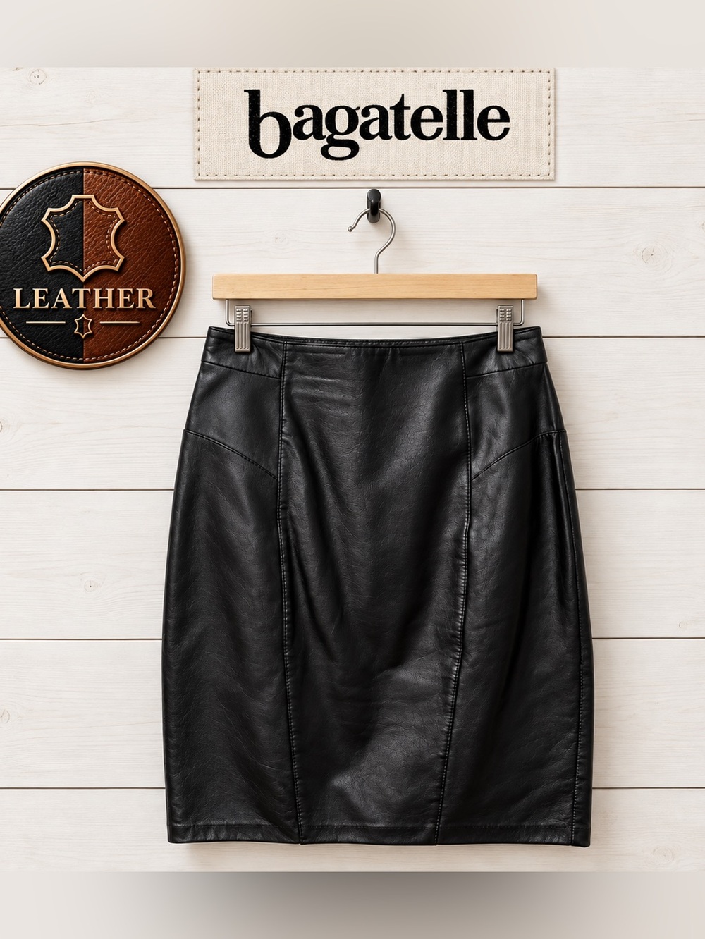 Bagatelle Black Genuine Leather Pencil Skirt – Size 12